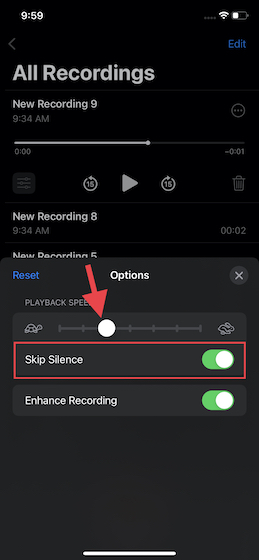 Adjust playback speed of a voice memo on iOS