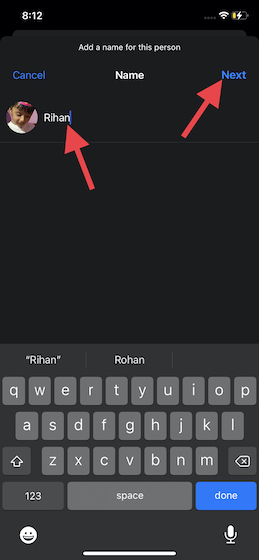 Change the name of someone in People album 