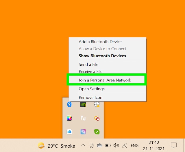 Join a personal area network on Windows