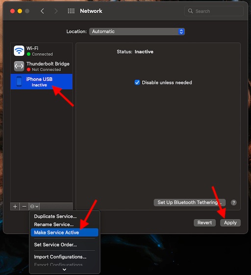 Make iPhone or iPad service inactive on mac