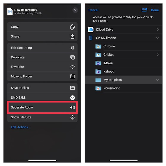 Separate audio from Voice Memos on iPhone and iPad