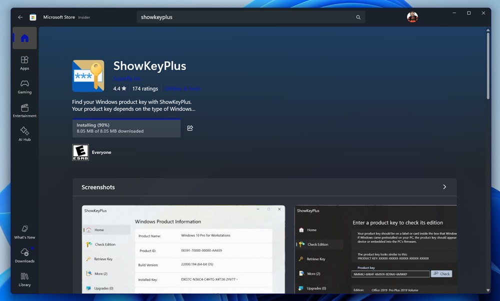 Showkeyplus app on Windows Store