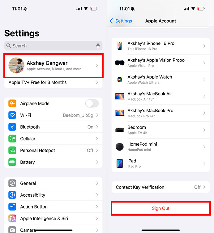 Sign out of Apple ID on iPhone