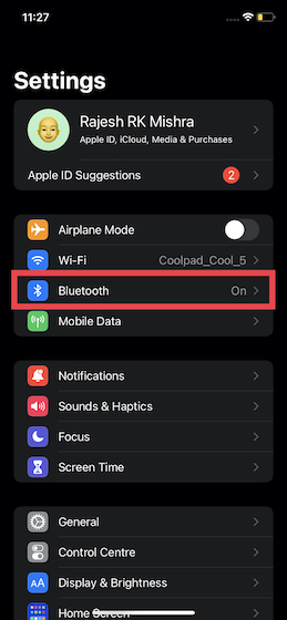 Turn off/on Bluetooth on iPhone and iPad