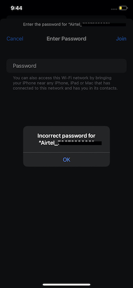 WiFi Password error on iOS