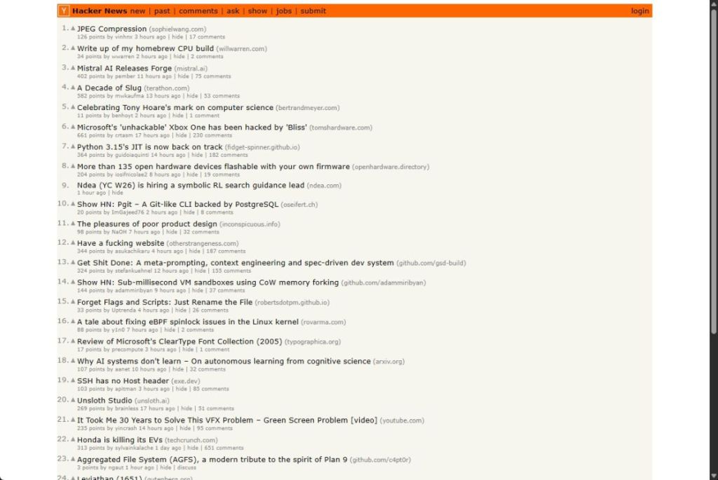 hacker news UI