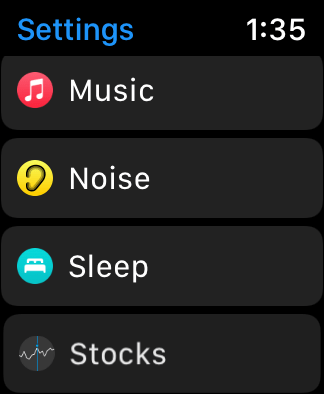 Noise option in Apple Watch Settings app