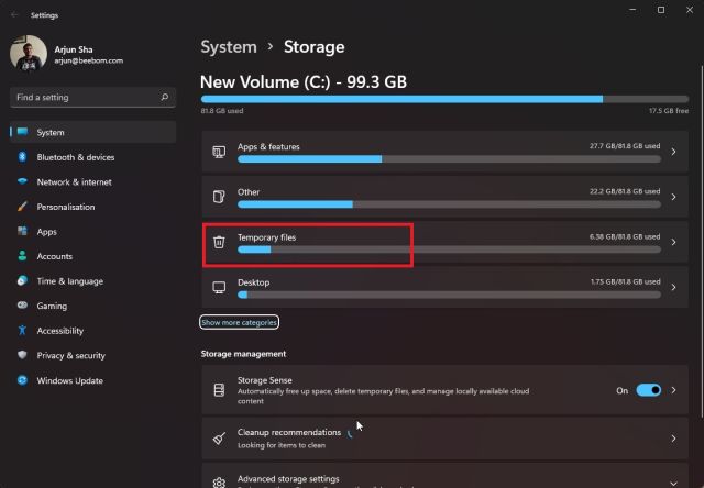 open temporary files Windows 11