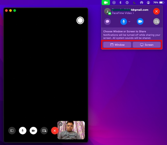 Choose Window or Screen in FaceTime for Mac