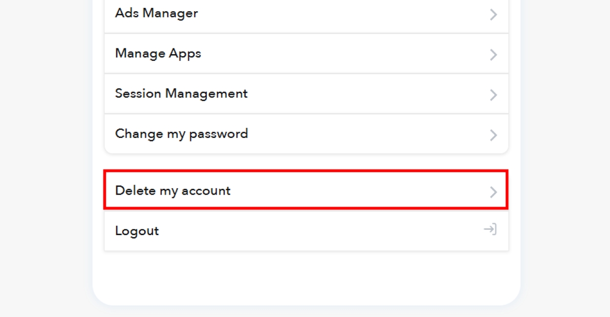 Click on the Delete Account Option on Snapchat