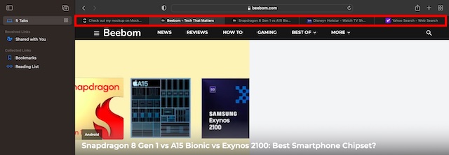 Safari tab bar on Mac