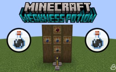 Fermented spider eye, water bottles and potion of weakness in item frames and a brewing stand in Minecraft
