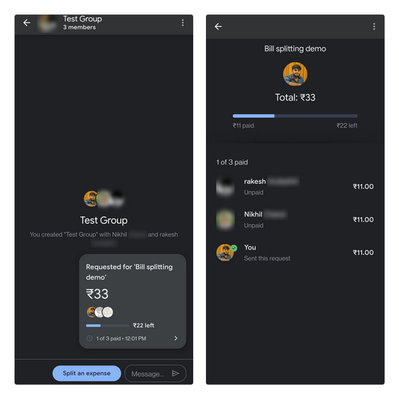 bill splitting interface