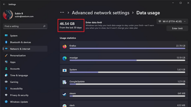Track Internet Usage Windows 11