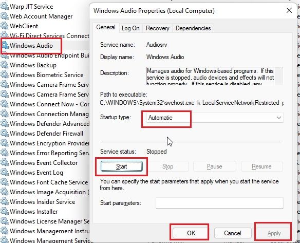 8. Restart Windows Audio Service