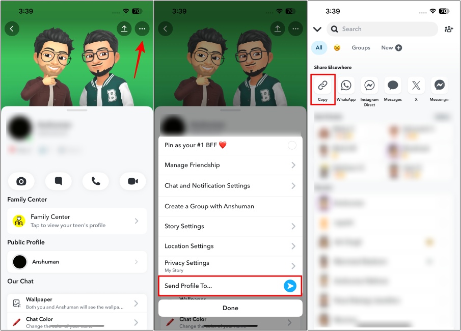 Copy link of the Snapchat profile of the user who's story you want to download