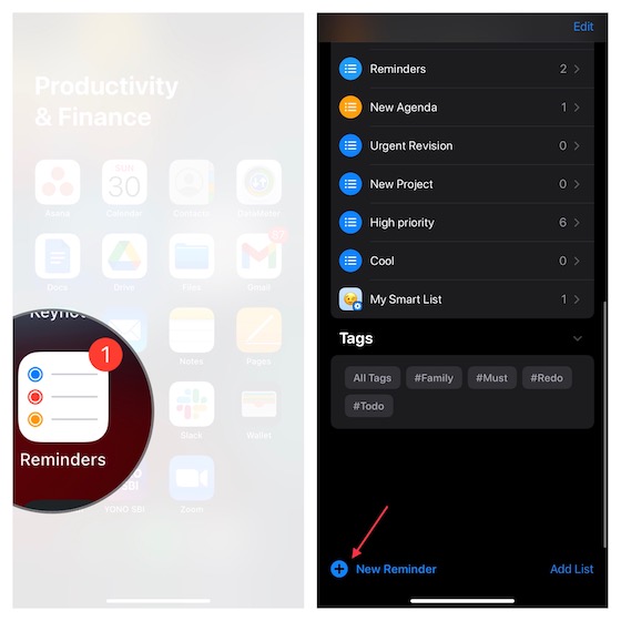 Create a new reminder on iPhone and iPad