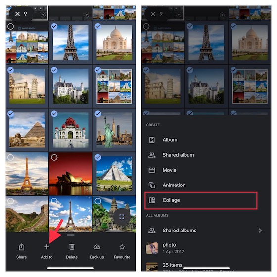 collage option in google photos