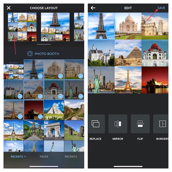 Create photo collage using Layout from Instagram on iPhone