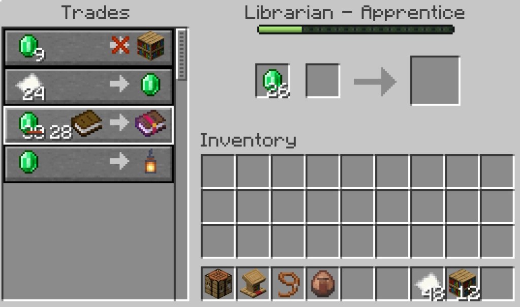 Librarian Villager Trades in Minecraft