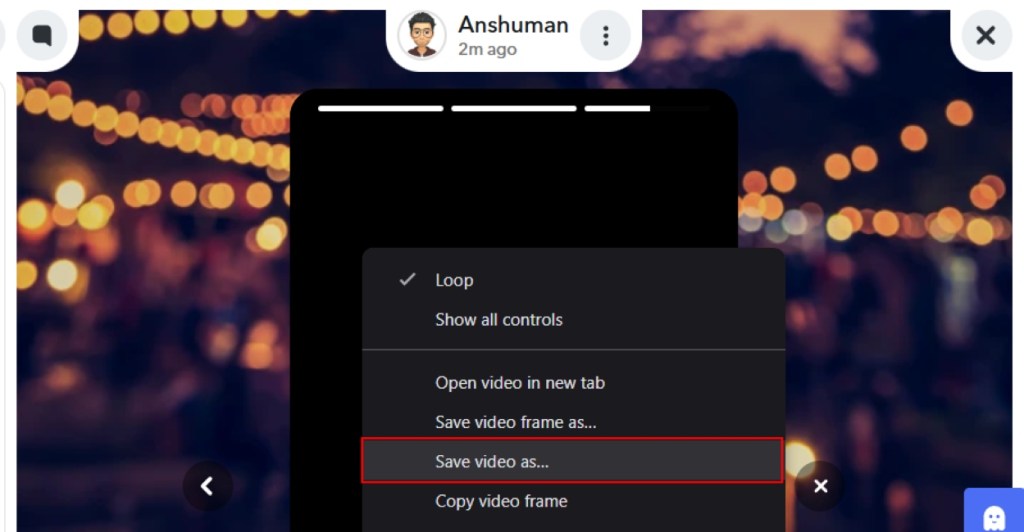 Right click a Snapchat video to easily download it to your device