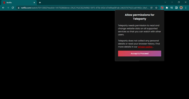 allow permissions to Teleparty for watching Netflix
