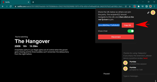 invite link for Netflix watch party on Teleparty