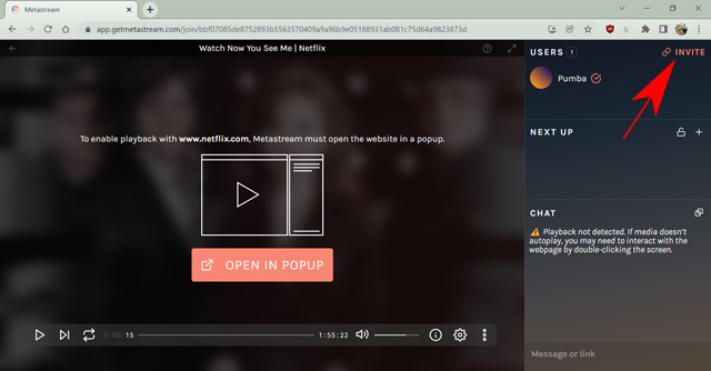 invite button for Metastream watch party