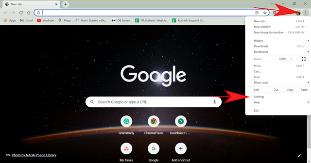 open chrome settings