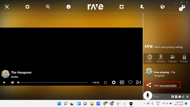 shareable invite link for watching Netflix together in Rave