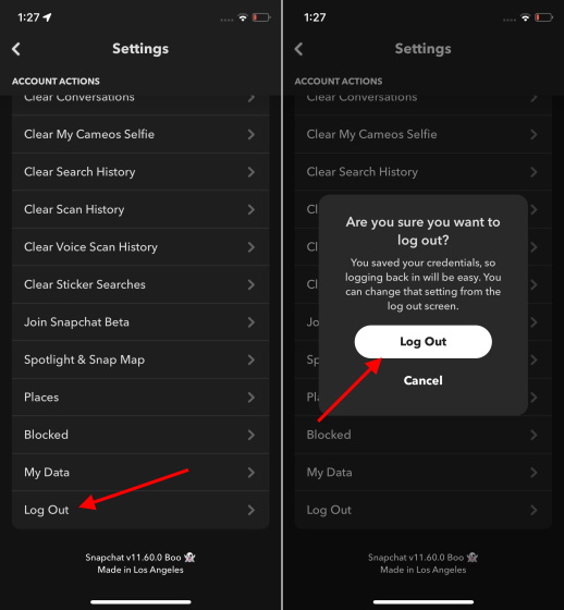 snapchat logout screen