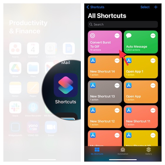 Run the "Convert Burst to GIF" shortcut.