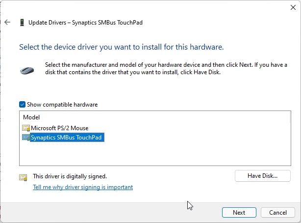 4. Re-install the Driver (Mouse and Touchpad)