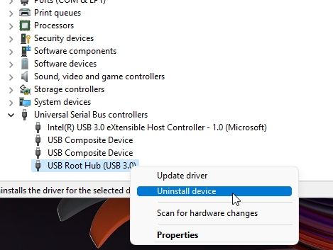 5. Uninstall USB Controllers' Drivers (External Mouse)