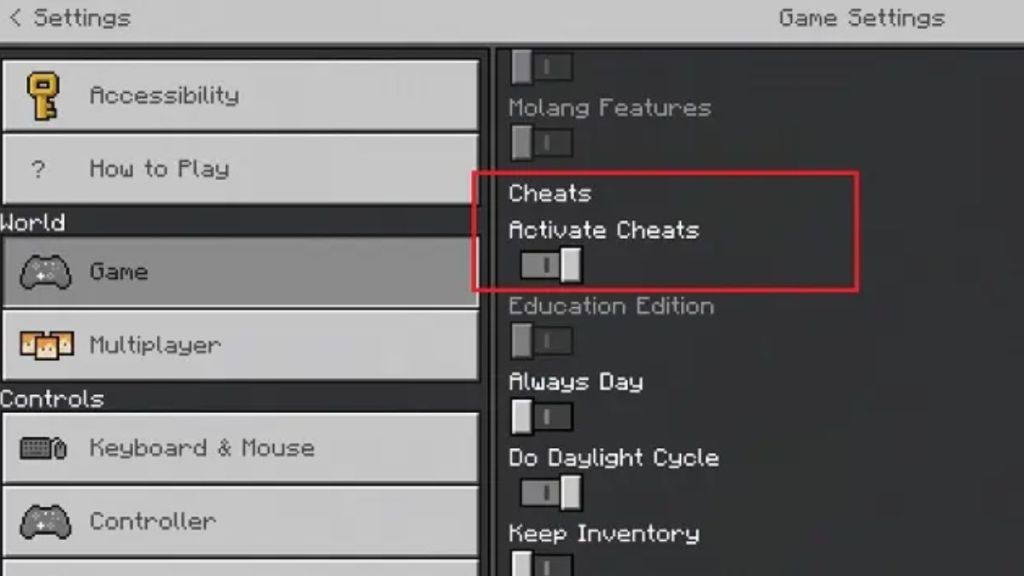 Allow Cheats in MCPE