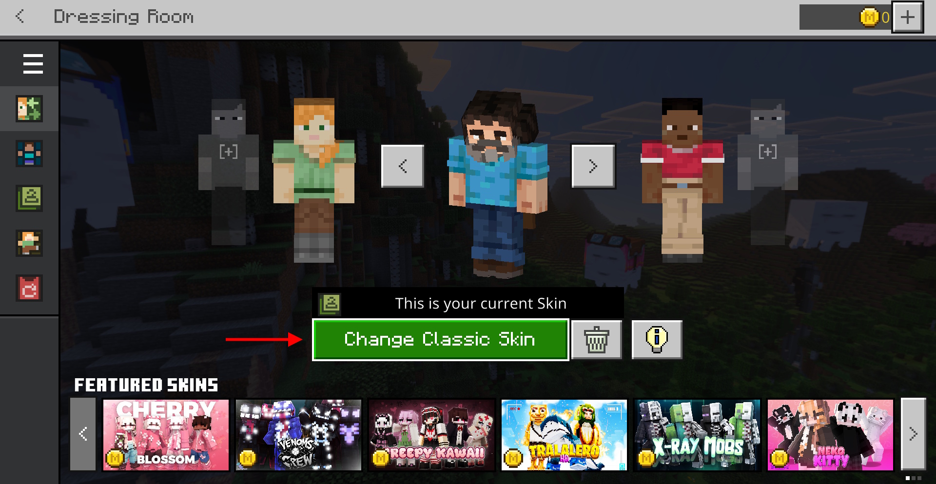 Change classic skin in Minecraft Bedrock