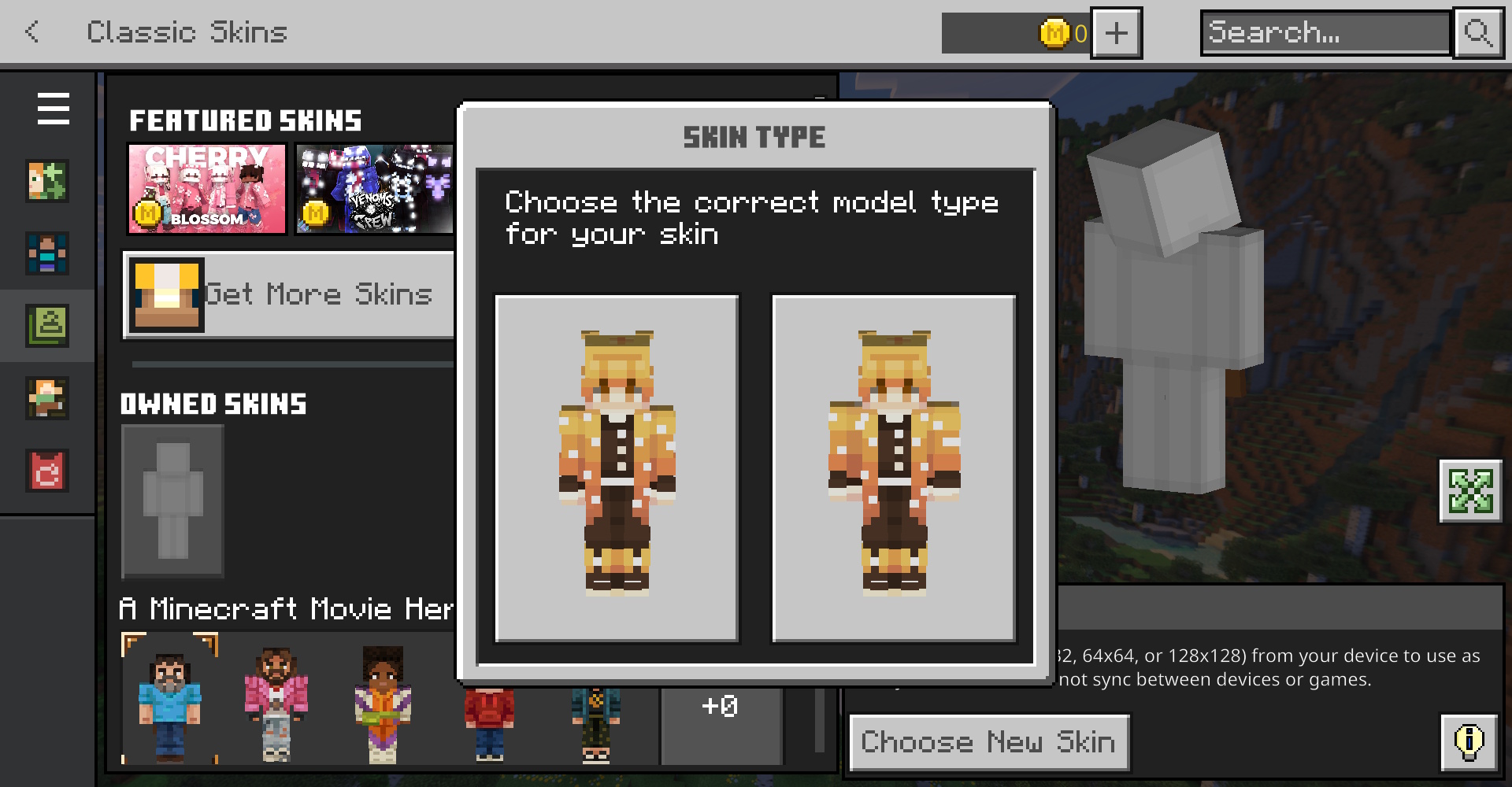 Change skin type minecraft bedrock