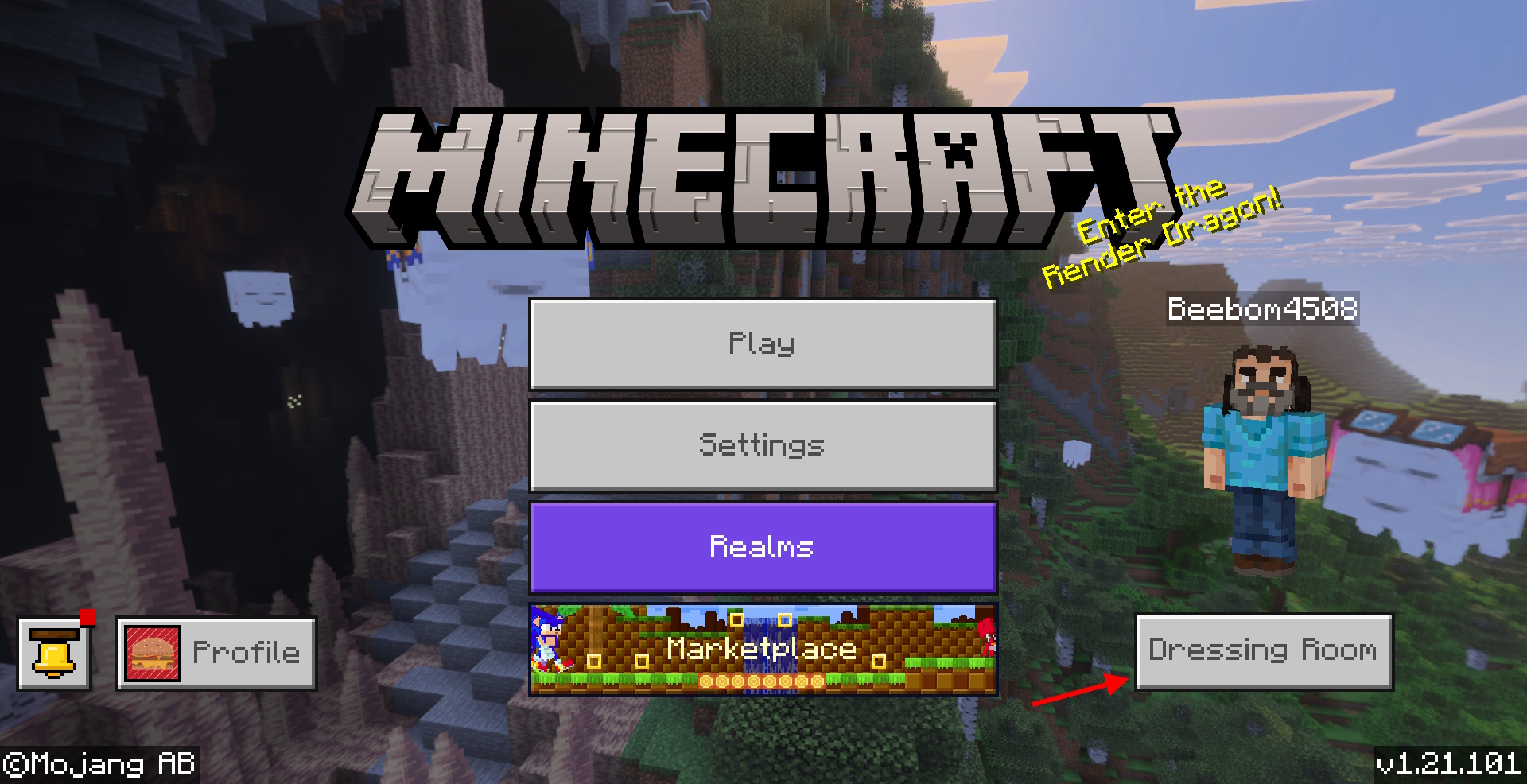 Click on Dressing Room in Minecraft Bedrock to change Skin