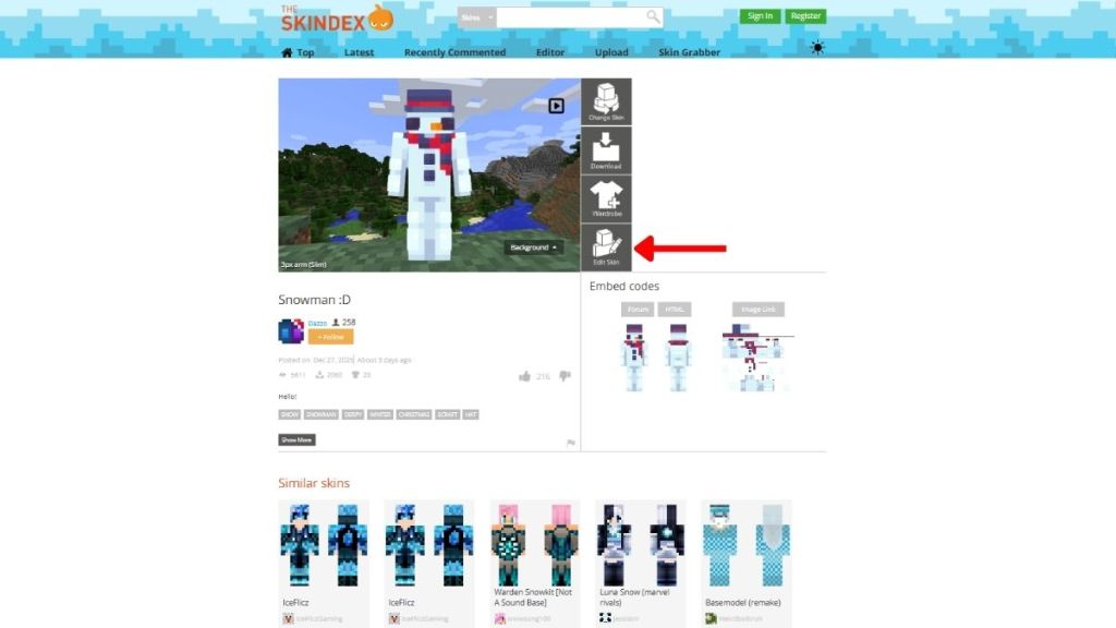 Edit any premade Minecraft Skin
