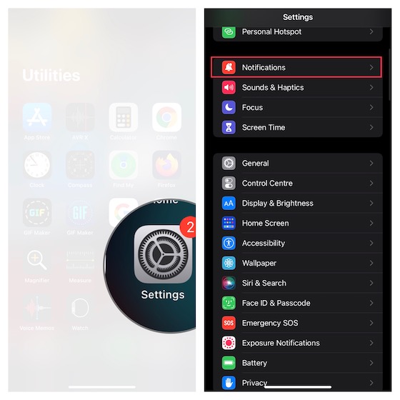 Go to Notifications settings on iPhone and iPad