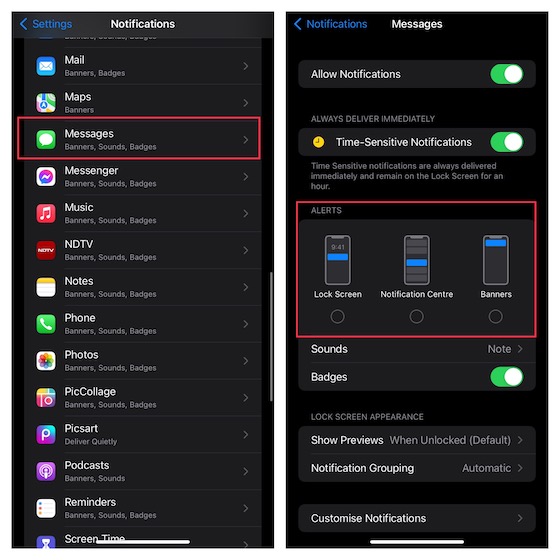 Hide Messages from Lock Screen/Notification Center on iPhone and iPad