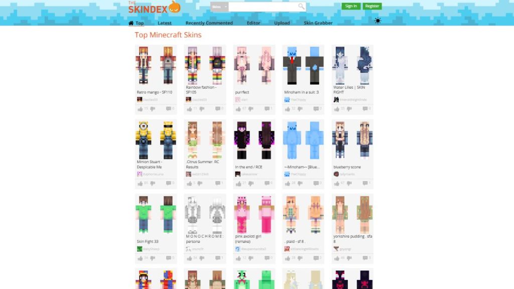 Minecraft Skindex platform to make skins