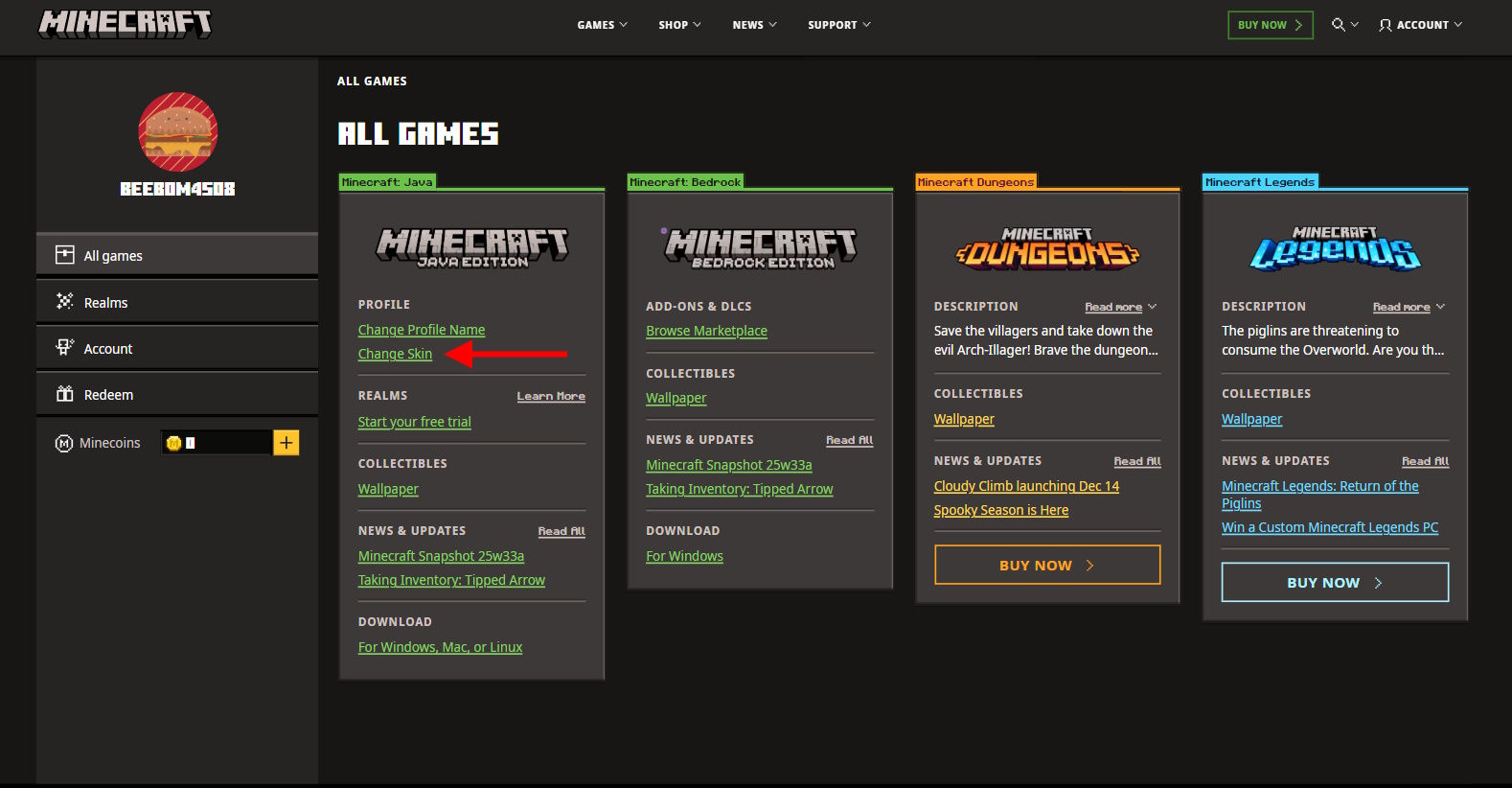 change Minecraft skin on Java