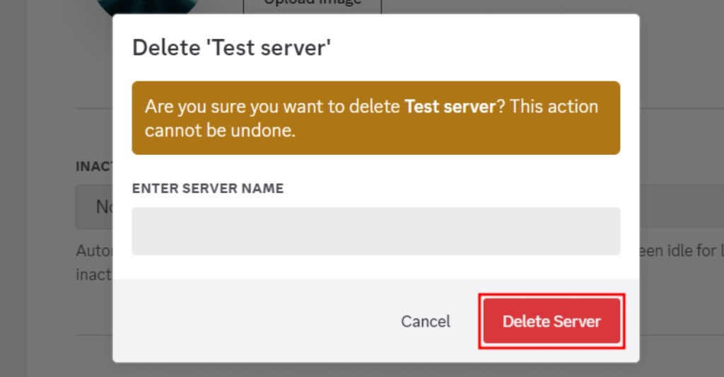 Confirm Delete Server