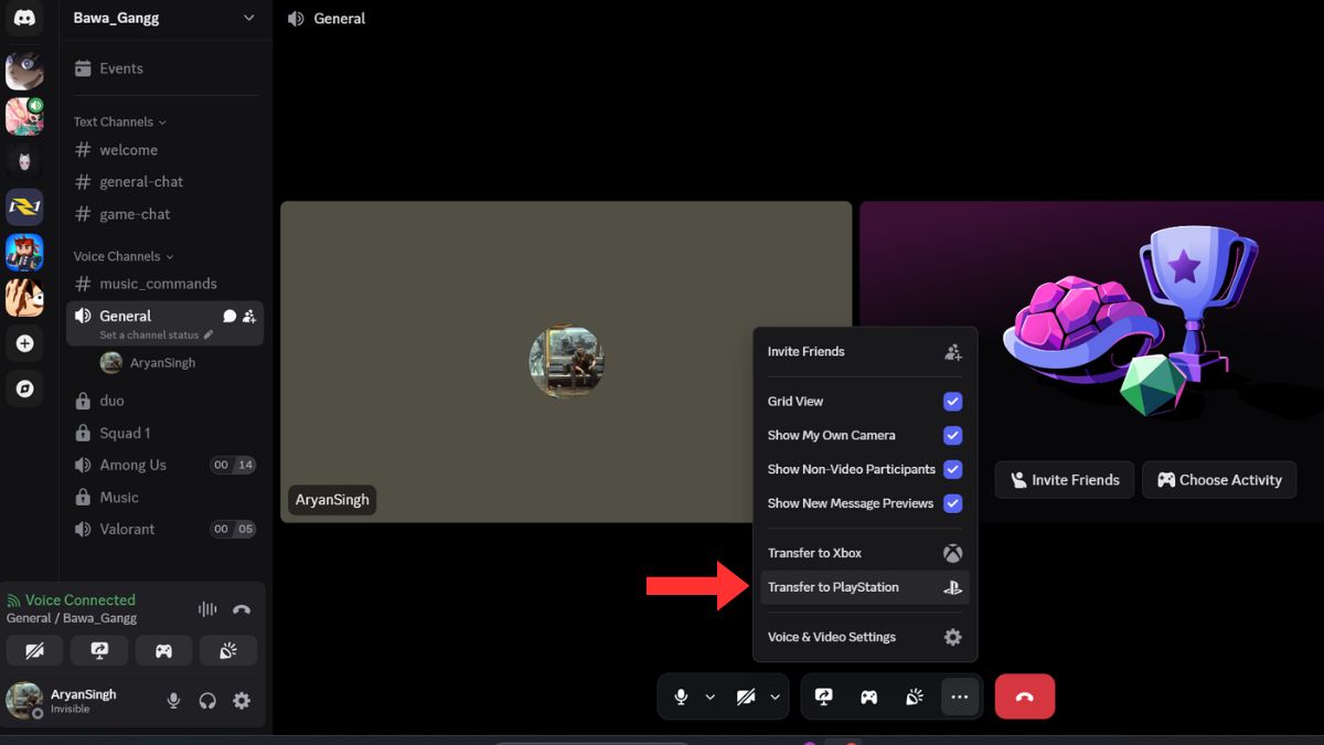 Transfer to PlayStation option in Discord