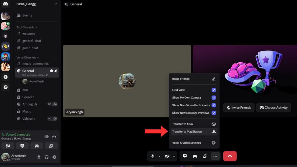 Transfer to PlayStation option in Discord