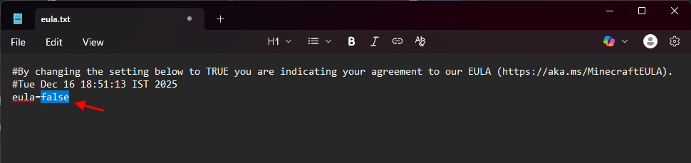 EULA TXT file Minecraft Server
