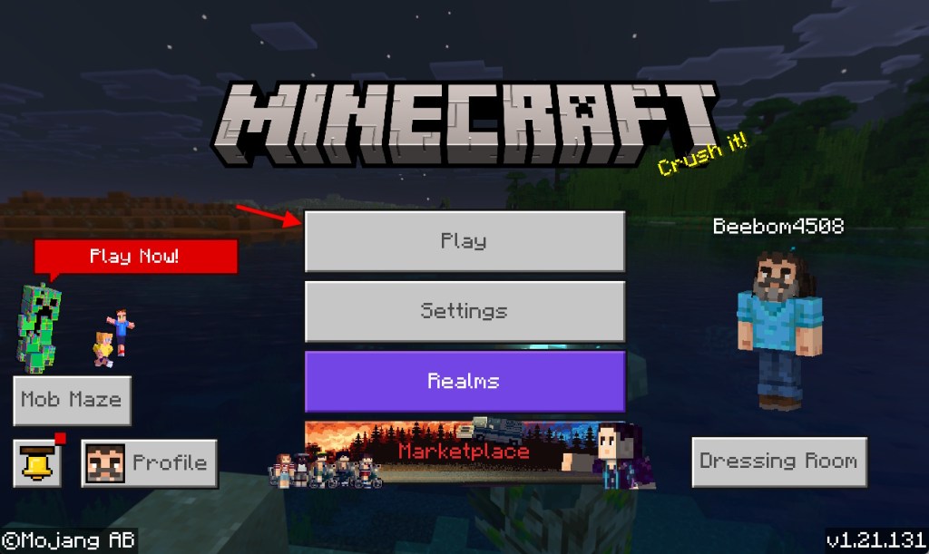 Minecraft Play button on bedrock