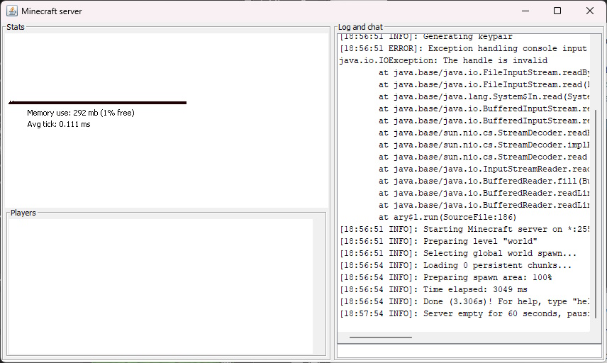 Minecraft server running
