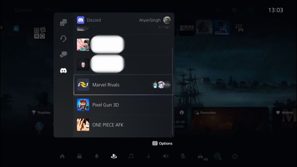 The Discord Interface on PS5